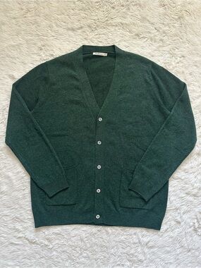 WoolOvers Sweater Cashmere And Merino V-Neck Cardigan Button Front Green Sz L